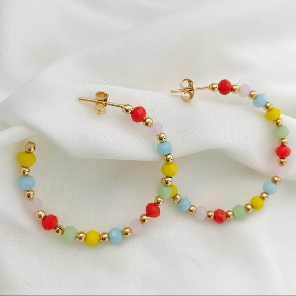Color Beaded Hoops - Picture 2 of 11